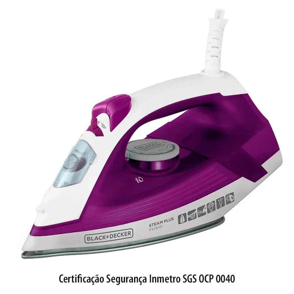 Ferro de Passar a Vapor Black & Decker com Spray Fx2500 Roxo — Ferro de Passar a Vapor Black & Decker com Spray Fx2500 Roxo · Ref. 4187