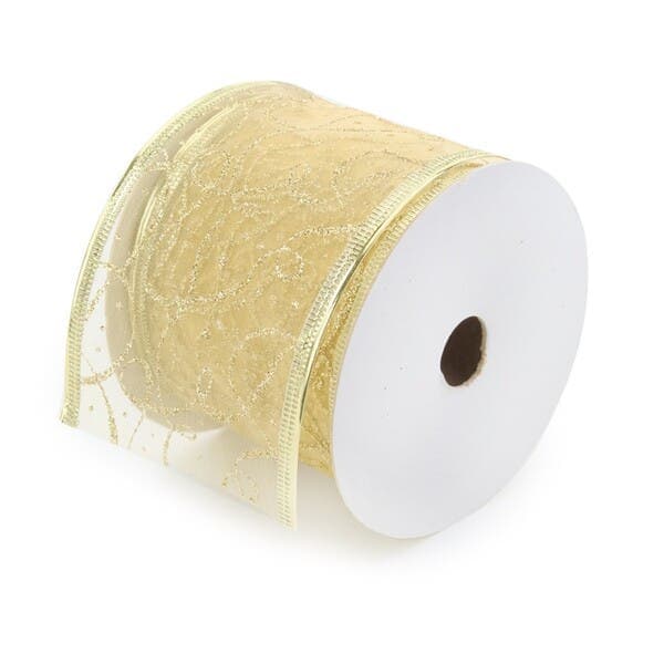 Fita Decorativa de Natal Glitter Linhas Dourada 6,3cmx9,14m Cromus