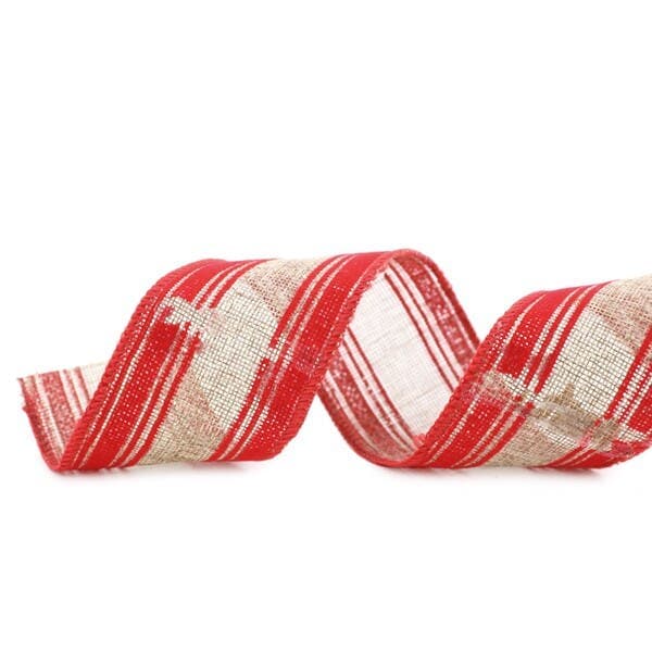 Fita Decorativa de Natal Listras Vermelha 6,3cmx9,14m Cromus