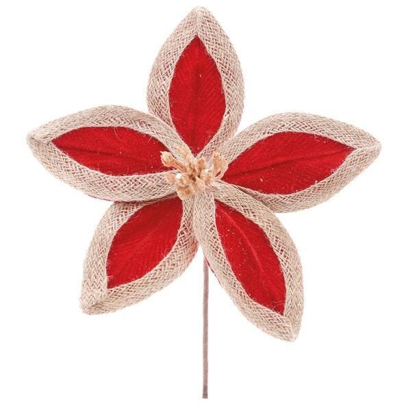 Flor de Natal Poinsétia Vermelha e Marrom Tecido 20x20x20cm Cromus