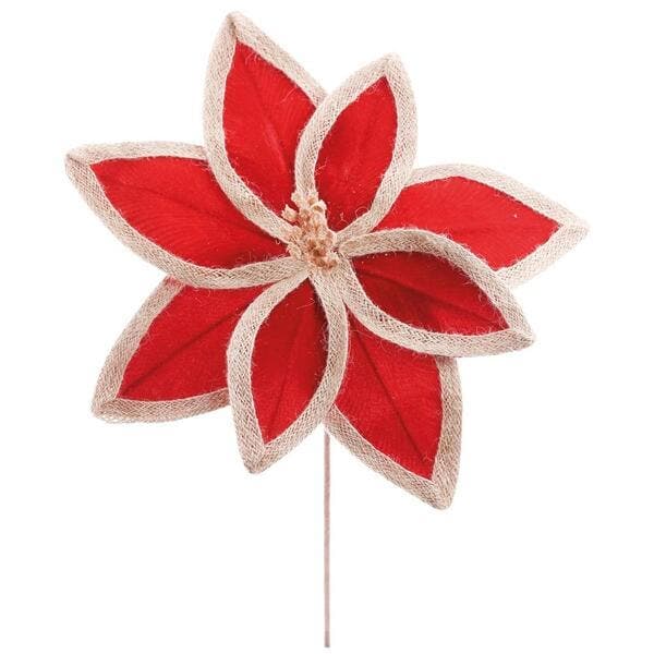 Flor de Natal Poinsétia Vermelha e Marrom Tecido 35x30x30cm Cromus