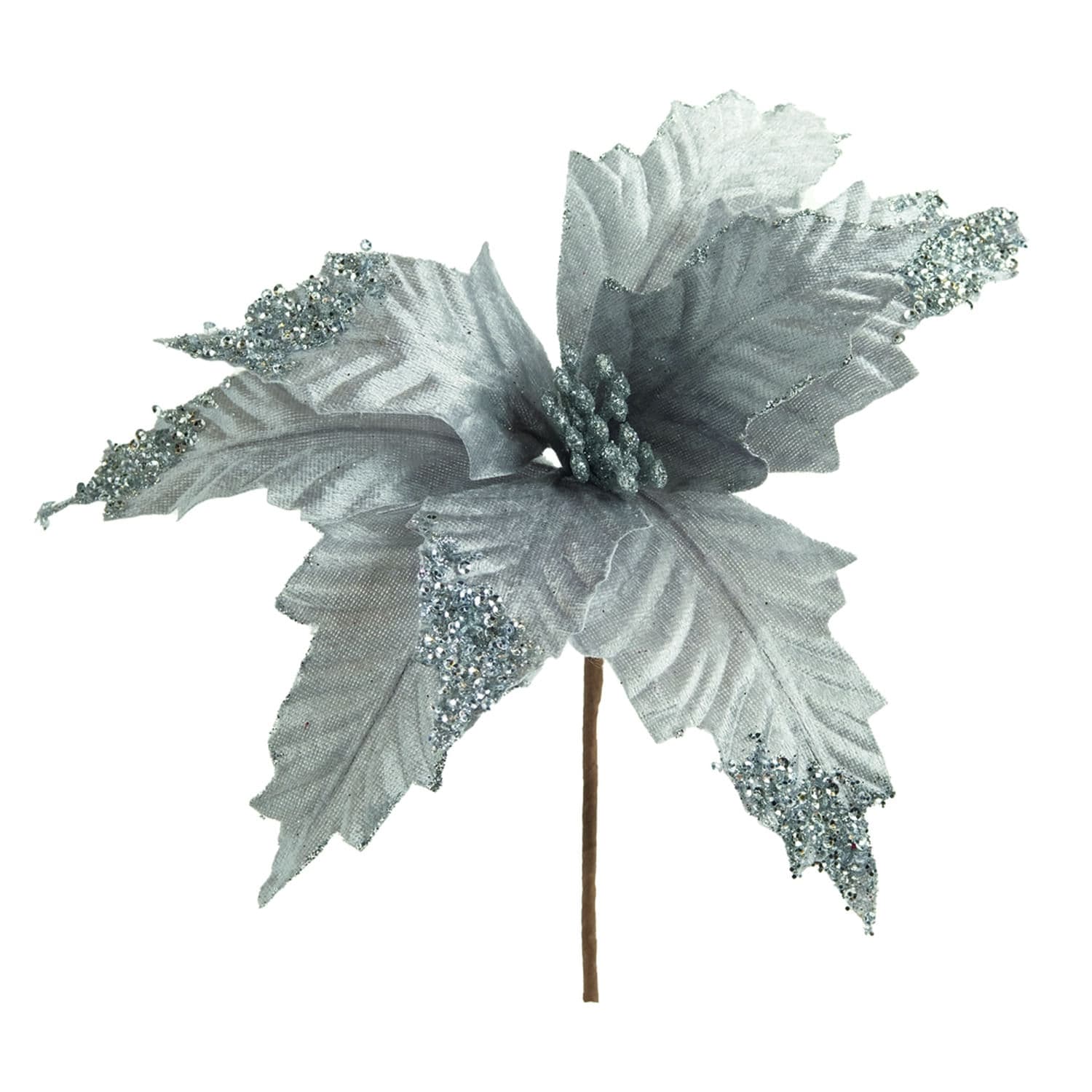 Flor Decorativa Poinsétia Glitter 30cm Prata Natal - Hub.me