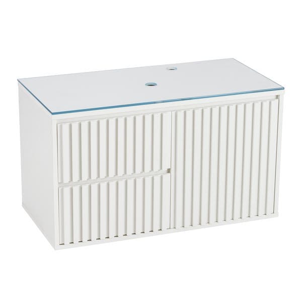 Gabinete para Banheiro 80cm Madeira MDF Branco Ripado Astral Design