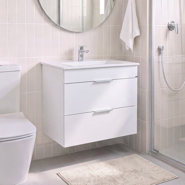 Gabinete para Banheiro com Cuba 65cm Madeira MDF Branco Cube Celite