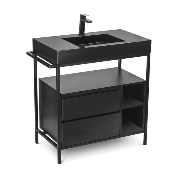 Gabinete para Banheiro com Cuba 80cm Preto Steel Wood Venturi