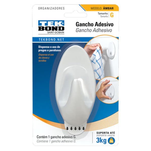 Gancho Adesivo até 3kg Branco Âmbar 1 peça