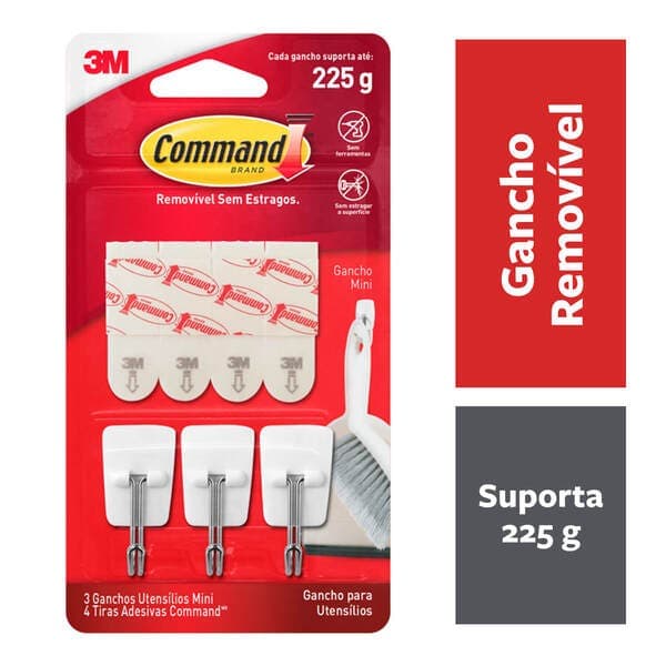Gancho Adesivo Mini 0,225 kg Branco Command 3M 3 unidades