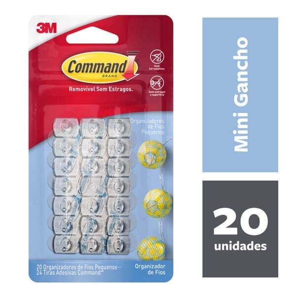 Gancho Adesivo Pequeno Transparente Command 3M 20 unidades
