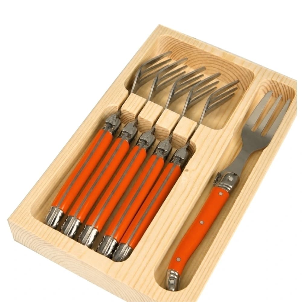 Garfo de Sobremesa de Aço Inox Laguiole Laranja 17cm 6pçs