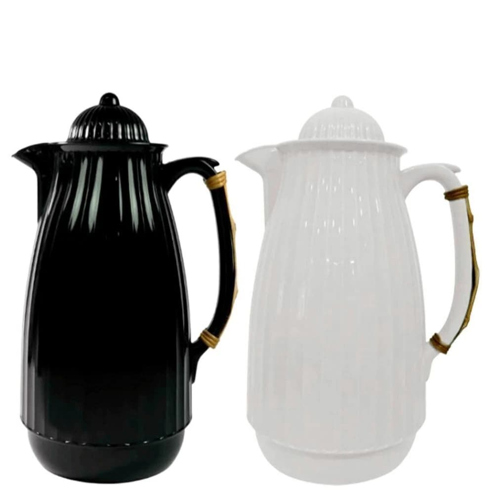 Garrafa Térmica com Cabo de Bambu Preta e Branca 1l 2PÇS