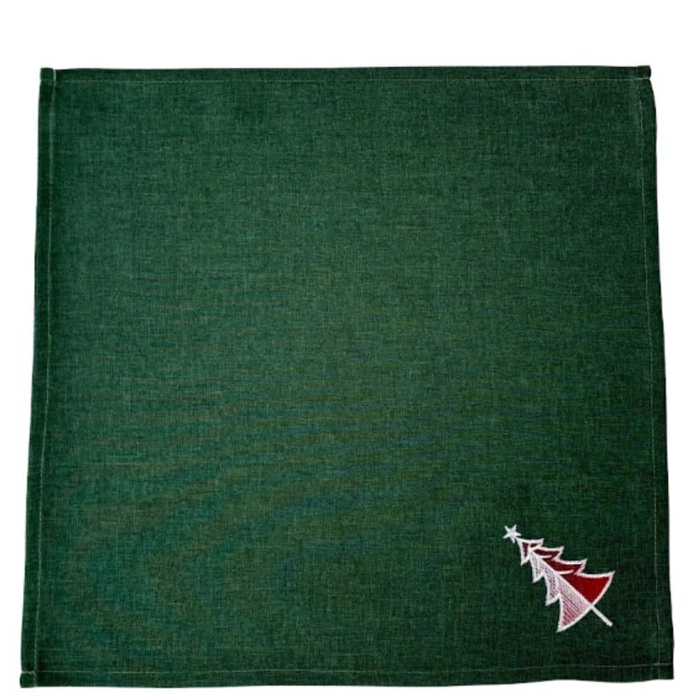 Guardanapo de Linho Bordado Árvore de Natal Verde 40cm 4pçs