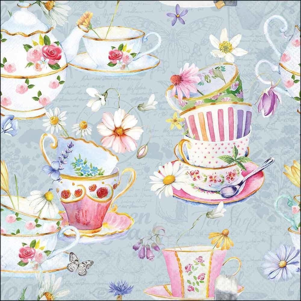 Guardanapo Papel Tea Cups Blue 33x33 20 Folhas - Ambiente