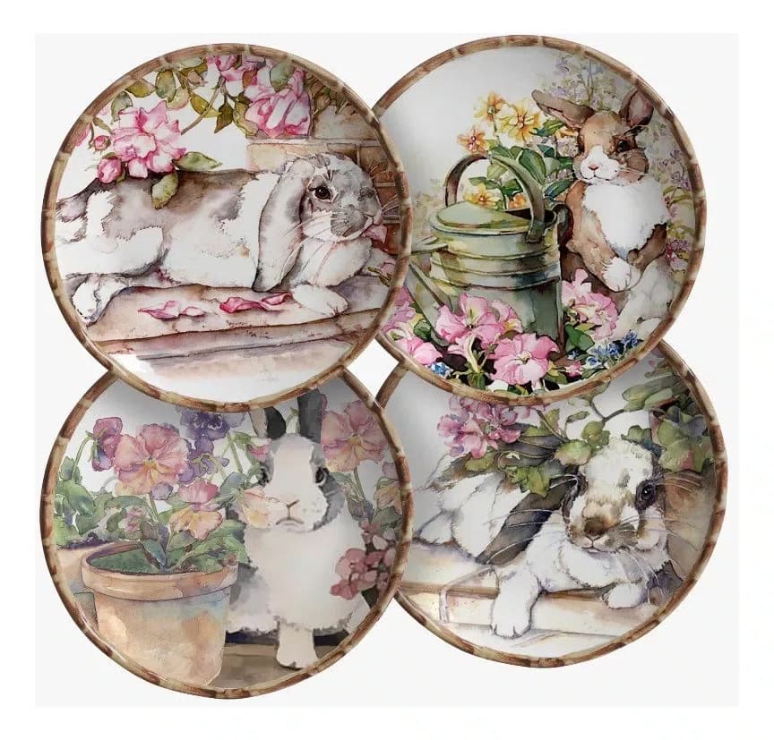Jogo de 04 Pratos de Sobremesa Easter Scenes Maison Blanche