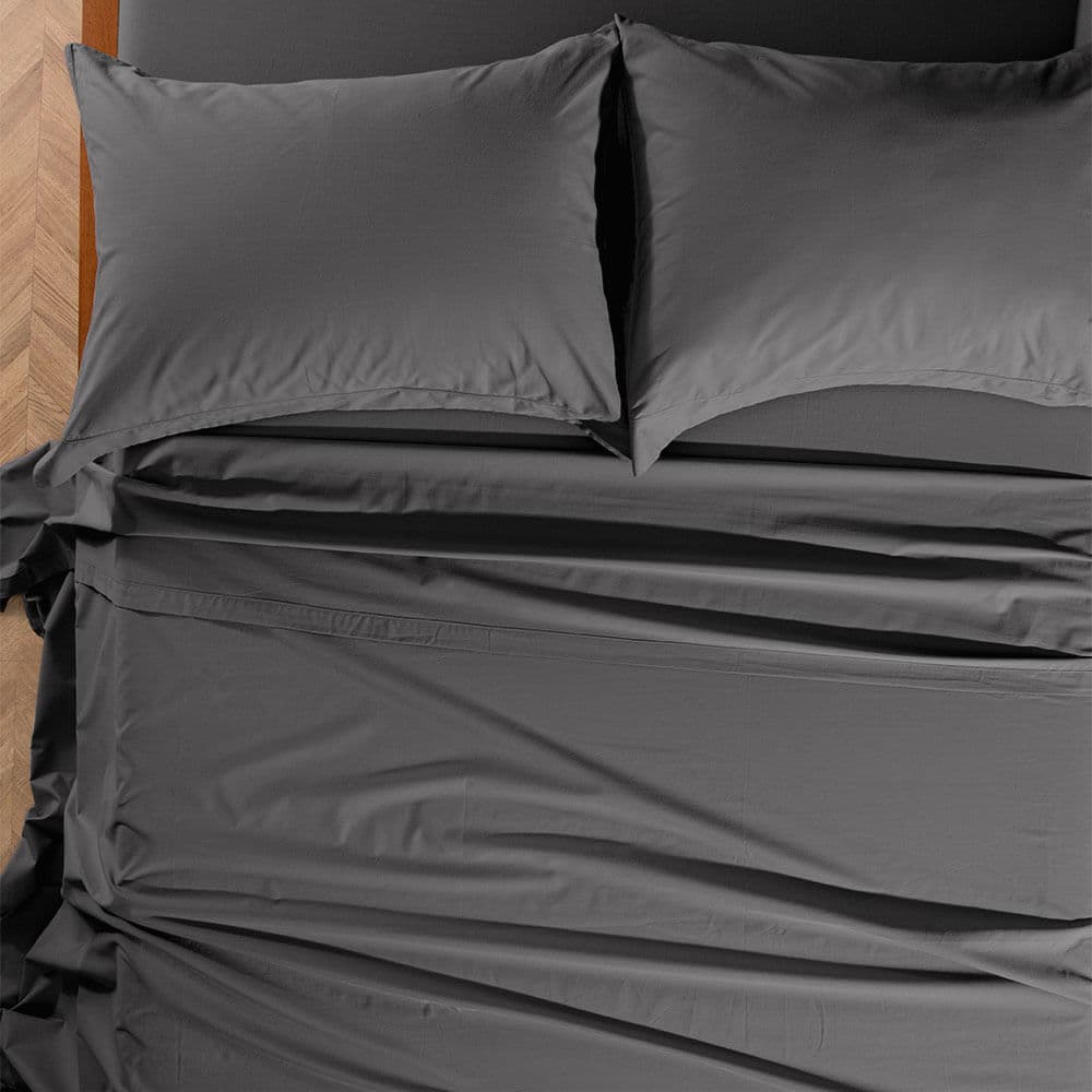 Jogo de Cama Casal 200 Fios 100% Algodão Ivy Cinza Nanquim