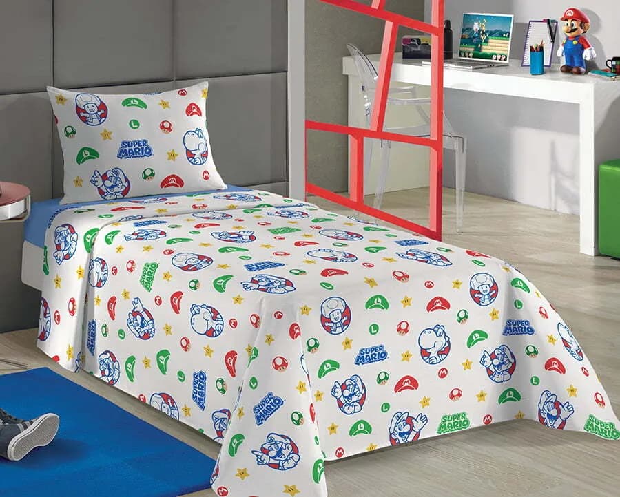 Jogo de Cama Lepper Kids Super Mario - 100% Algodão - 150 Fios
