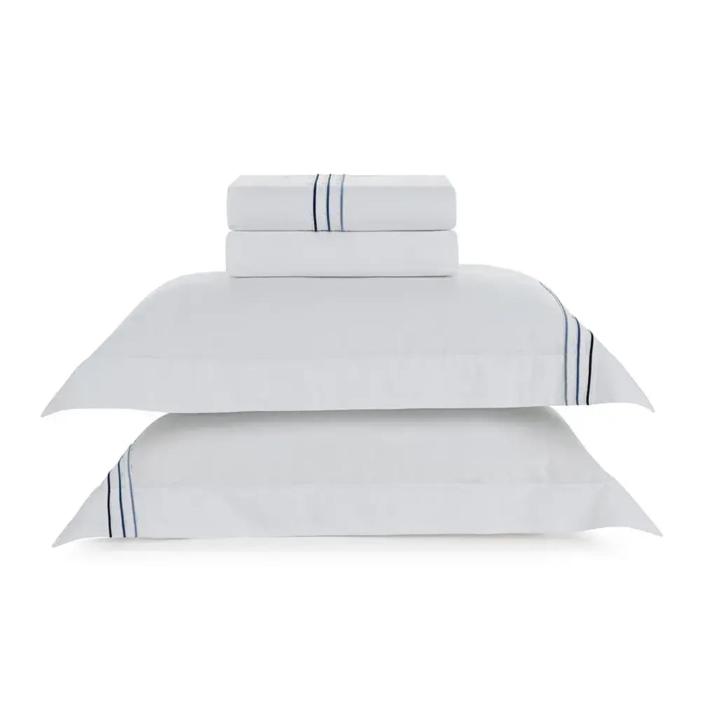 Jogo de Cama Queen Menfi 200 Fios Branco\/Azul Trussardi — Queen