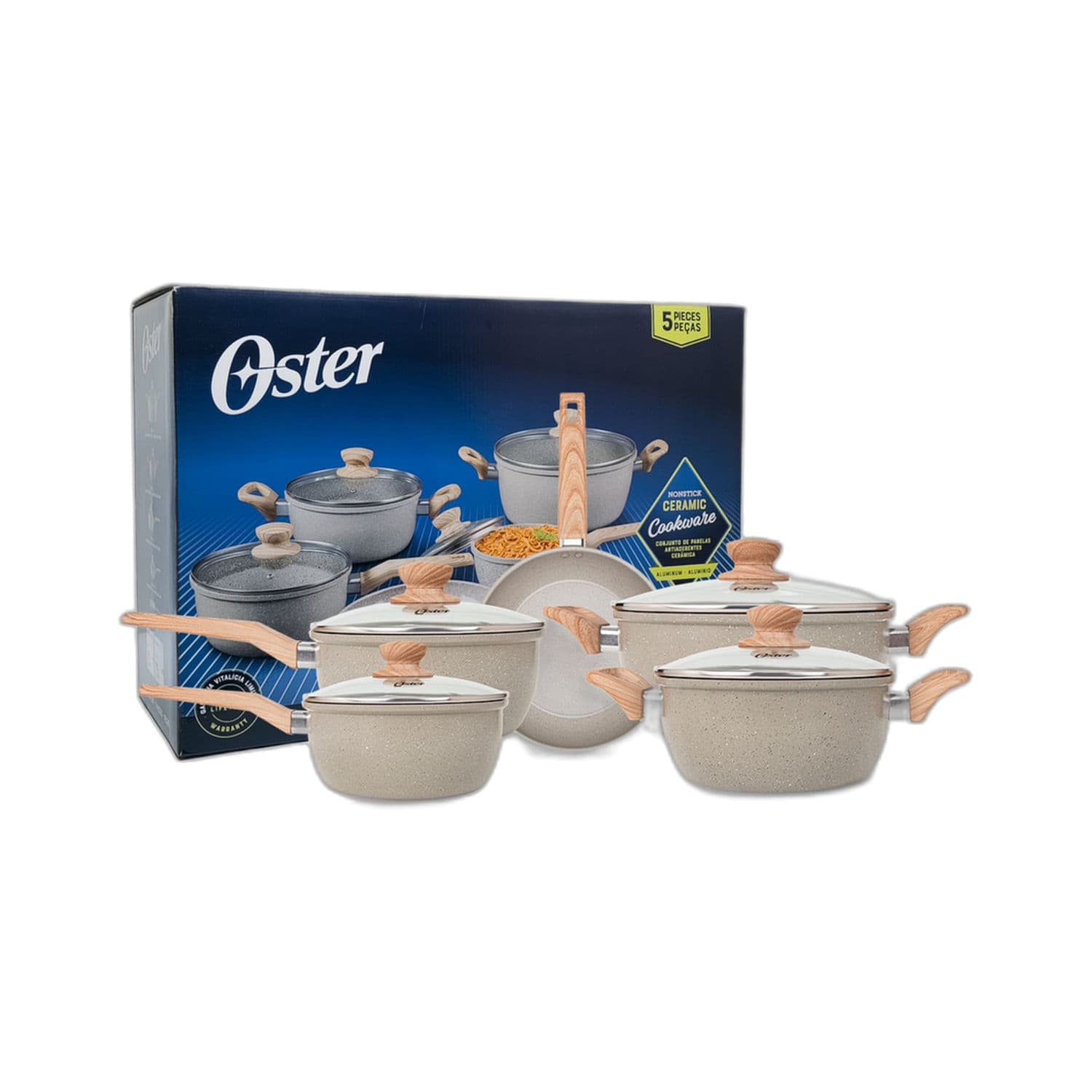 Jogo de Panelas Marble Edition 5 Peças Cinza - Oster
