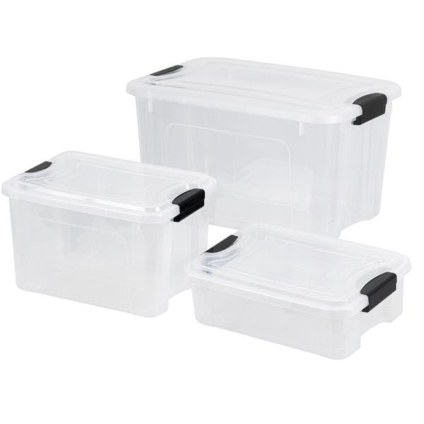 Kit 3 Caixas Organizadoras Plástico Transparente 10L, 20L, 50L Nitron