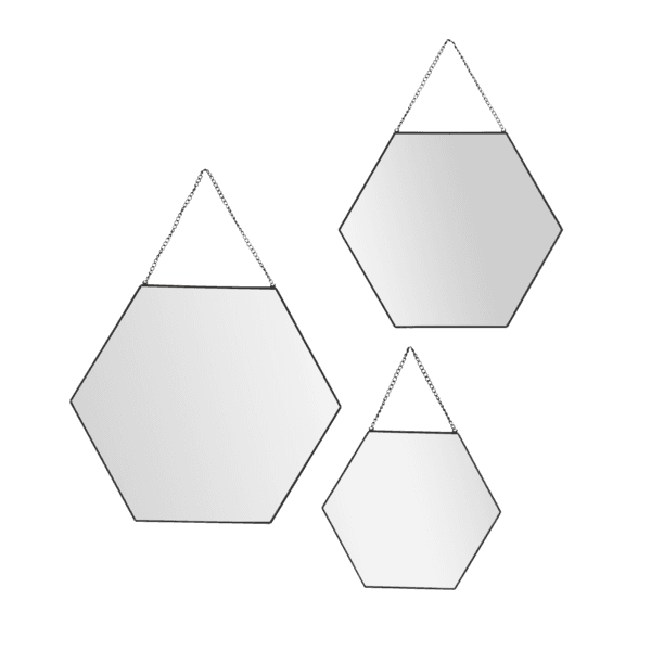 Kit 3 Espelhos Hexagonais 29,8x34,2cm Preto Com Moldura Inspire