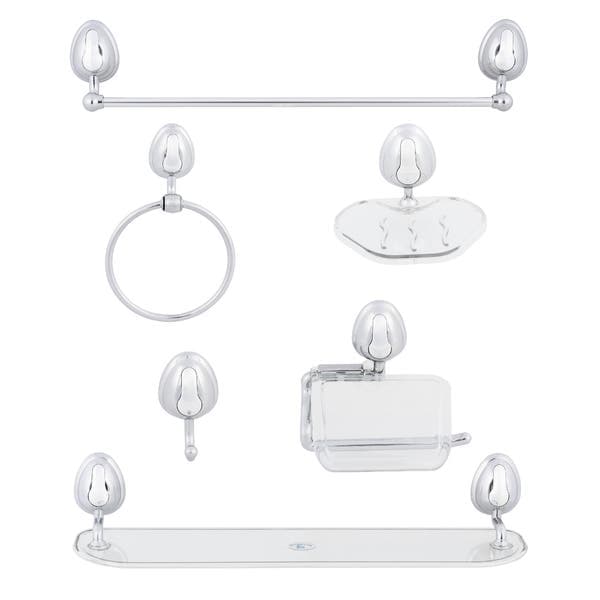Kit Acessórios de Parede 6 Peças Bonno Cristal e Prata Stamplas