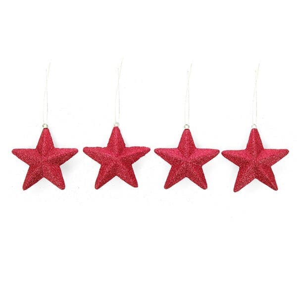 Kit Adorno Estrela para Árvore Plástico Vermelho 9x8x2cm Cromus