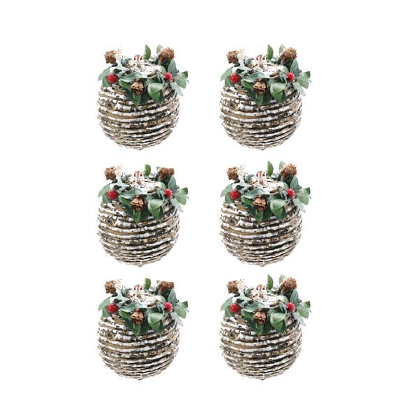 Kit Bola de Natal Bege Elfo Rústico 8cm 6 Peças Cromus