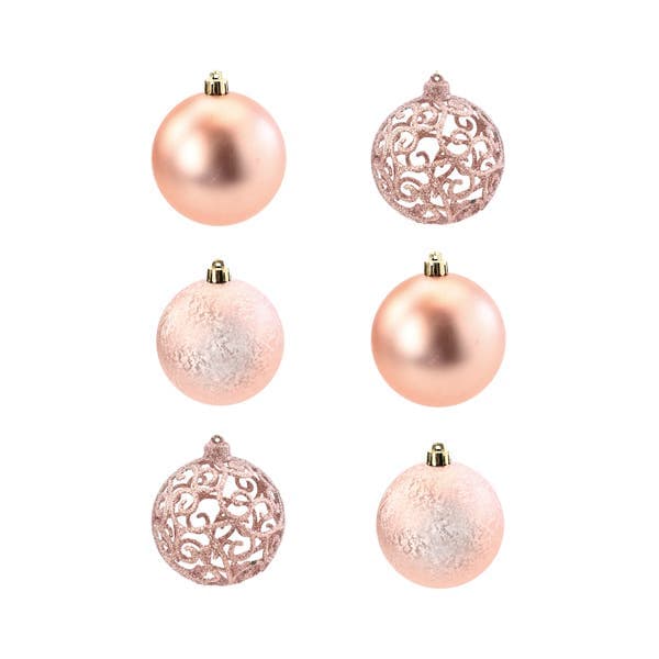 Kit Bola de Natal Rosé Texturizada 8cm 6 Peças Cromus