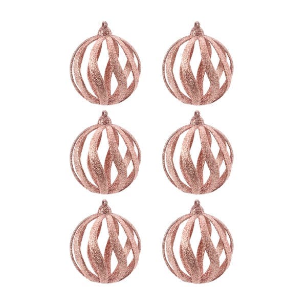 Kit Bola de Natal Rosé Vazada 8cm 6 Peças Cromus