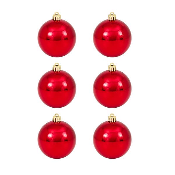 Kit Bola de Natal Vermelha Cromada Tubo 8cm 6 Peças Cromus