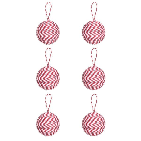 Kit Bola de Natal Vermelha e Branca Cordas 8cm 6 Peças Cromus