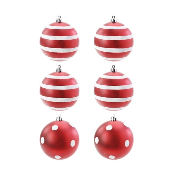 Kit Bola de Natal Vermelha e Branca Lisa 8cm 6 Peças Cromus