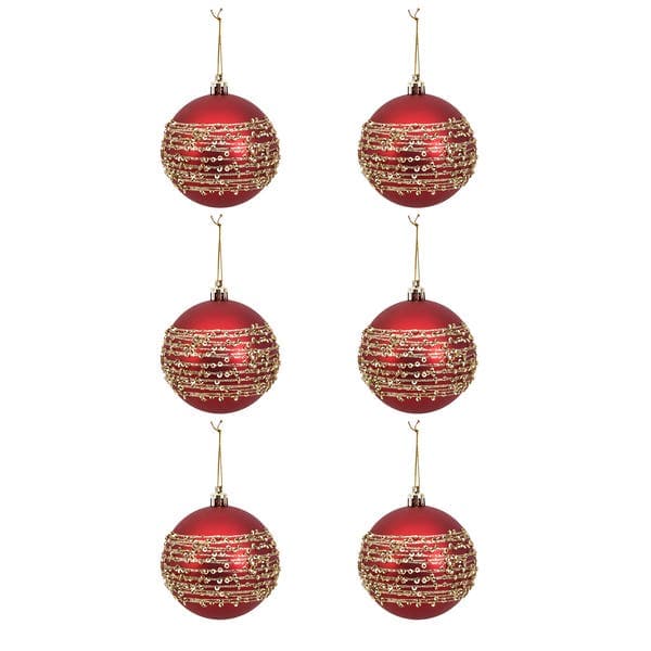 Kit Bola de Natal Vermelha e Ouro Glitter 8cm 6 Peças Cromus