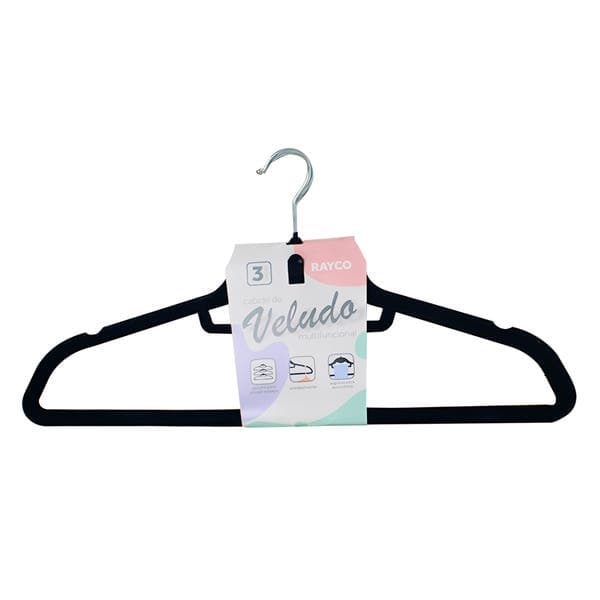 Kit Cabide Veludo Preto 3 Peças Kian
