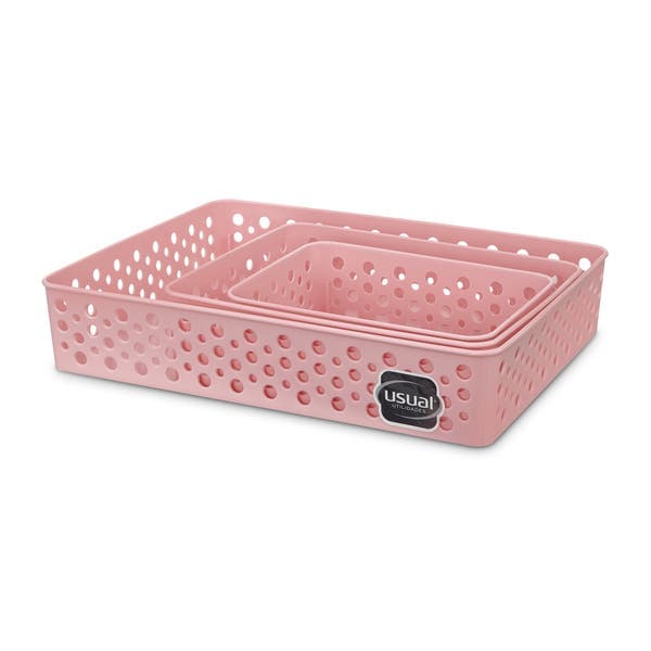 Kit Cesto Plástico Rosa 7x25,6 cm Usual Utilidades