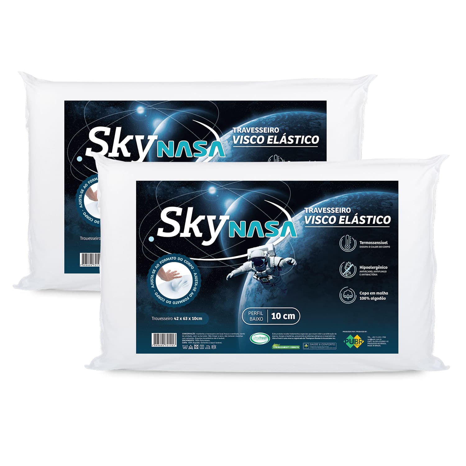 Kit Com 2 Travesseiros Viscolástico Skynasa 42x63cm - Nap