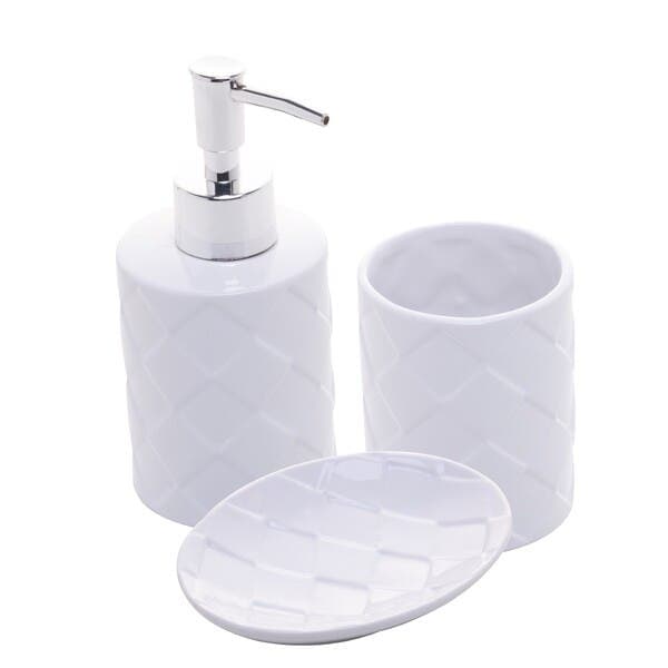 Kit de Acessórios de Bancada para Banheiro 3 Peças Branco Lyor