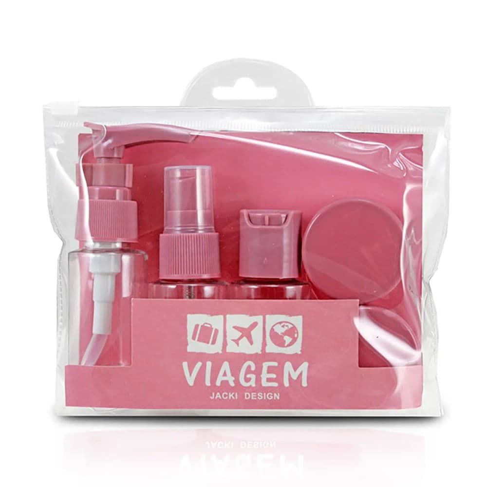Kit de Frascos para Viagem 7 Peças Rosa - Jacki Design