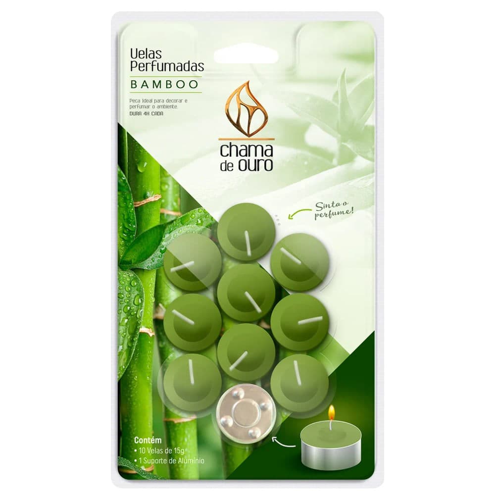 Kit de Vela Rechaud Bamboo 10 Unidades - Chama De Ouro
