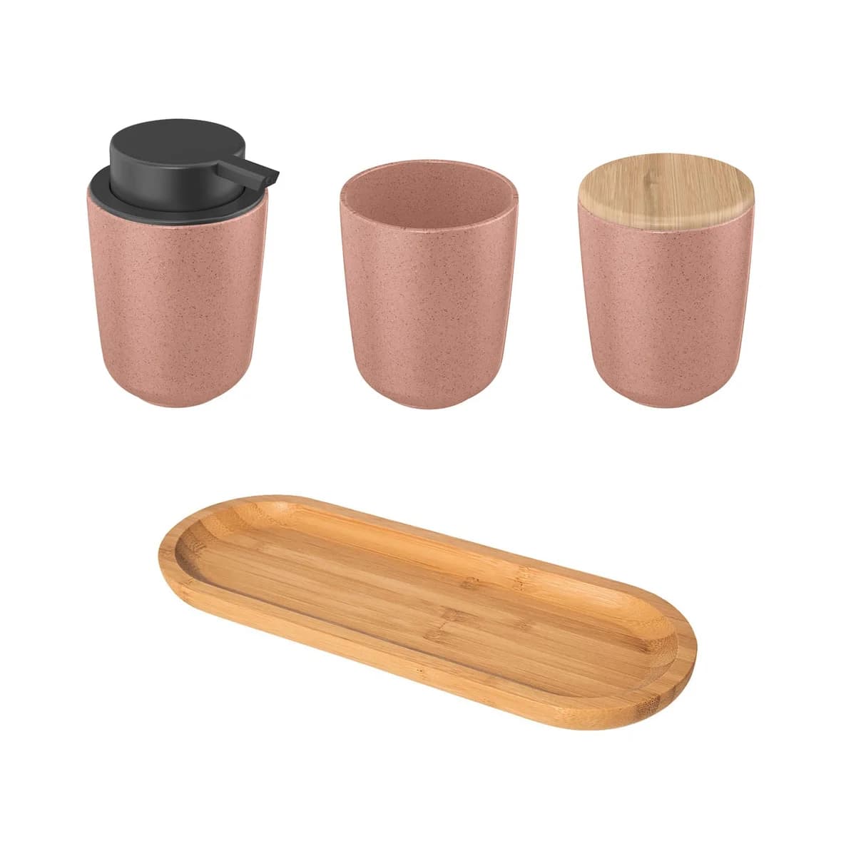 Kit Para Banheiro Ou 4 Peças em Cerâmica Linha Osaka — Rosa Marmorizado