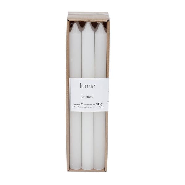Kit Velas Decorativas 6 unidades de 68g Branca 26,1x2cm Lumie