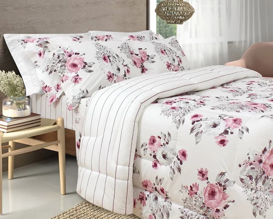 Kit Zelo Classic 5 Peças - Edredom + Jogo de Cama Queen - Marsala