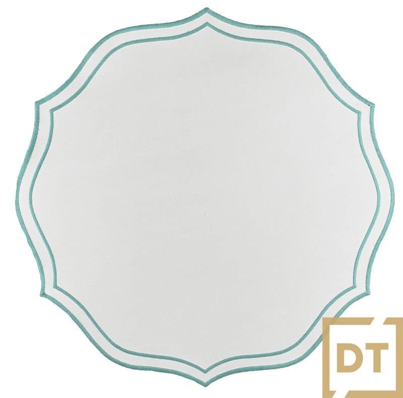 Lugar Americano Bordado Decortextil Off White e Tiffany
