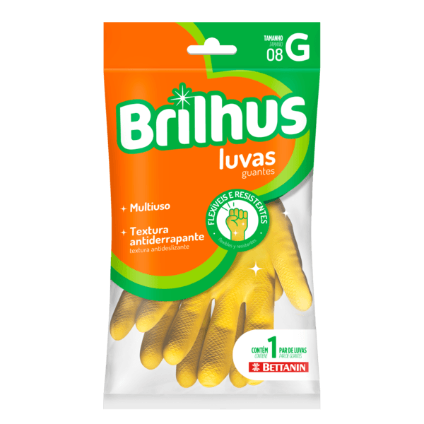 Luva para Limpeza Residencial G Multiuso Amarela Brilhus