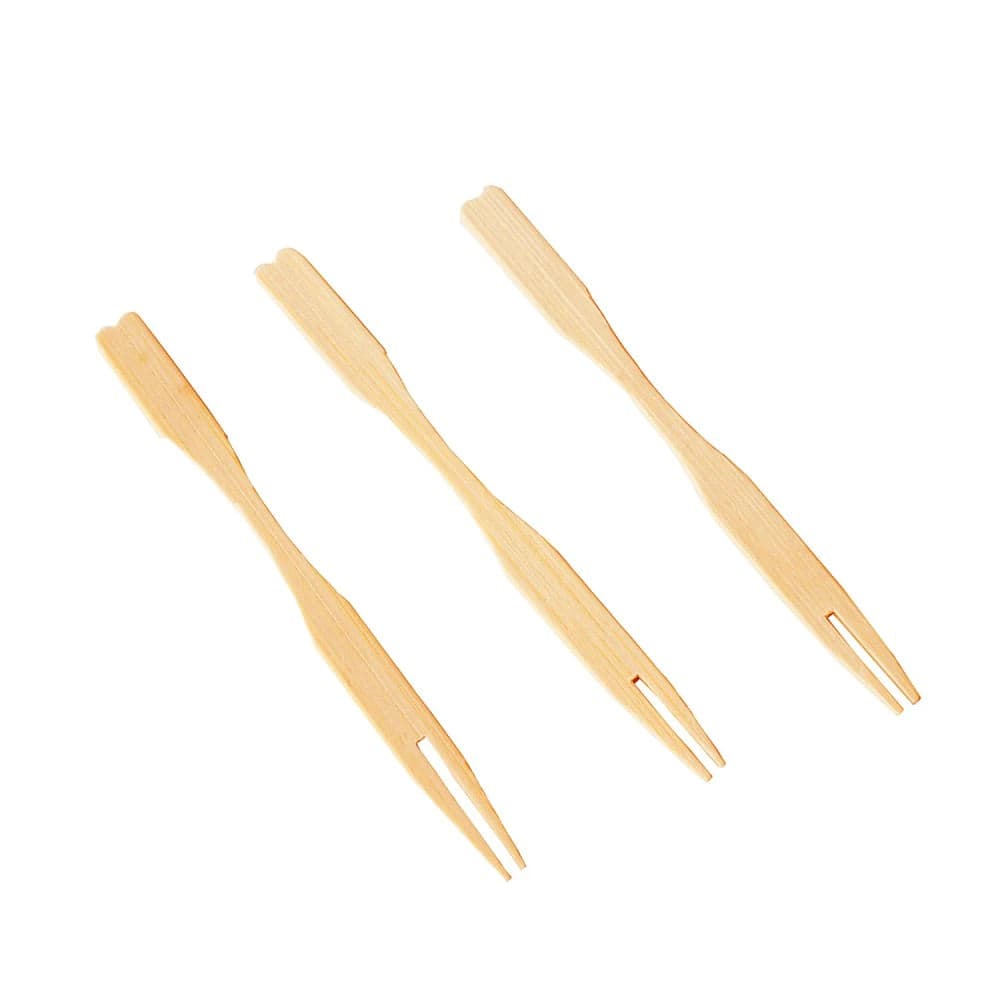 Mini Garfo para Petisco de Bambu 9cm - Silver Plastic