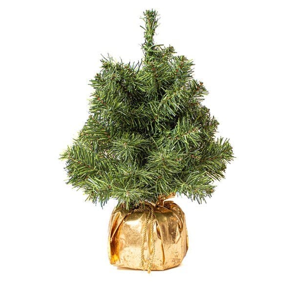 Mini Pinheiro para Mesa Plástico Metal Verde e Ouro 46x28cm Cromus