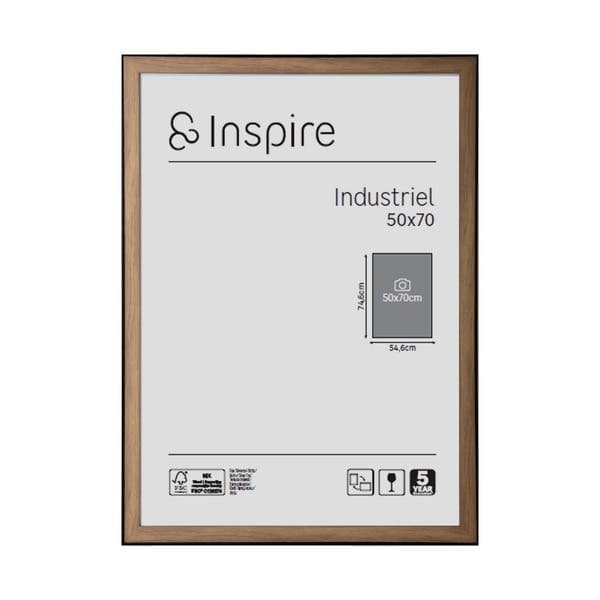 Moldura Industrial Acrílica Walnut Dourado 50x70cm Inspire
