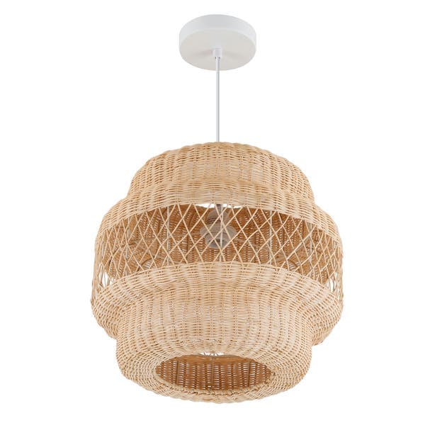 Pendente 1 Lâmpada Fibra e Metal Branco e Bege Chalong Lumicentro