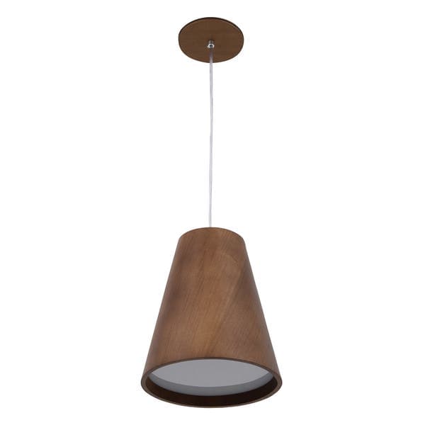 Pendente 1 Lâmpada Madeira Imbuia Cônico 28cm E27 Fox Lustres