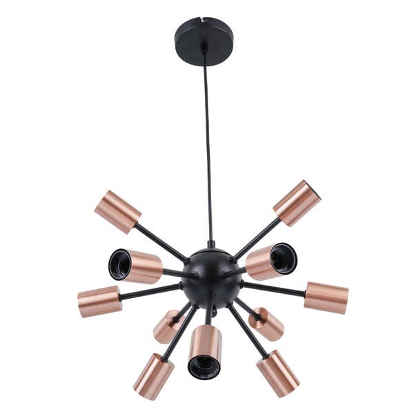 Pendente 12 Lâmpadas Preto e Laranja Metal Kiev Quality