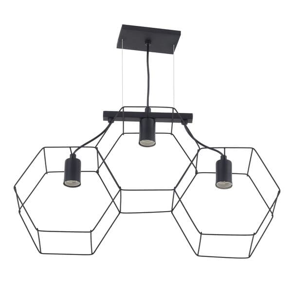 Pendente Linear 3 Lâmpadas Metal Preto Pendente